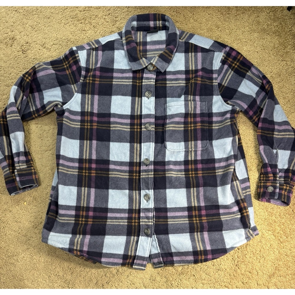 Eddie Bauer Microfleece Plaid Shirt Women's Large Blue Purple 1724429 Outdoor